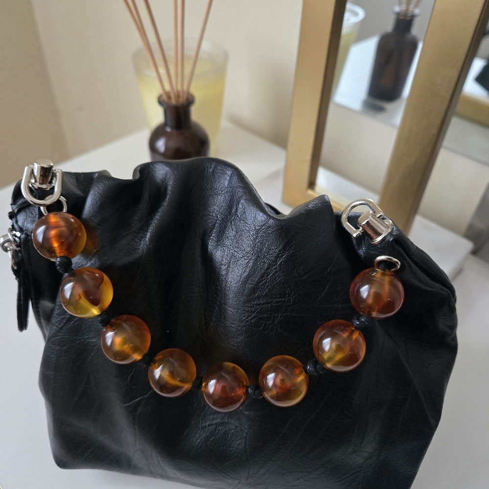 Black Leather Bag with Amber Accents